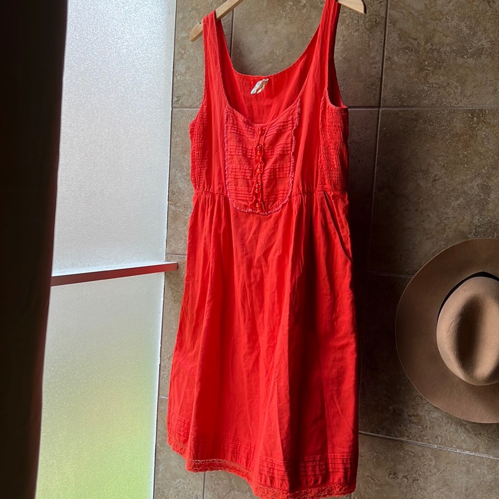Anthropologie Maeve 100% cotton sundress POCKETS, pin tucks, cute, cool & comfy!
